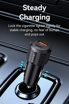 USAMS φορτιστής αυτοκινήτου CC283, USB & USB-C, 60W, μαύρος