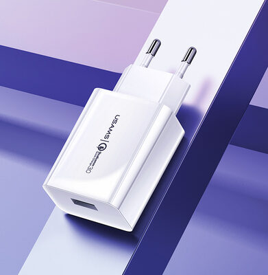 CC83TC01-2 USAMS φορτιστής τοίχου T22, 1x USB, QC3.0 18W 3A, λευκός