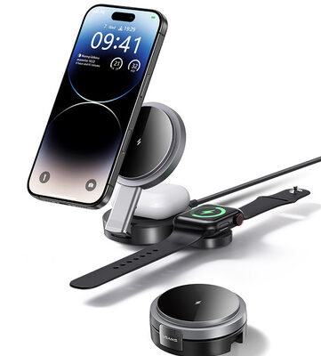 CD234WXC01-1 USAMS ασύρματος φορτιστής CD234, 3 σε 1, 15W, μαύρος