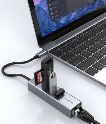 CABLETIME USB-C hub CT-CMLU3, RJ45 & 3x USB θύρες, 5Gbps, 1000Mbps, γκρι