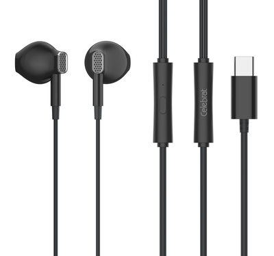 D12-BK CELEBRAT earphones με μικρόφωνο D12, USB-C σύνδεση, Φ14.2mm, 1.2m, μαύρα