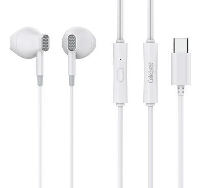 D12-WH CELEBRAT earphones με μικρόφωνο D12, USB-C σύνδεση, Φ14.2mm, 1.2m, λευκά