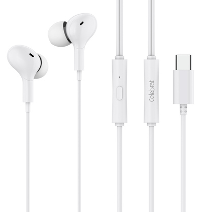 D13-WH CELEBRAT earphones με μικρόφωνο D13, USB-C σύνδεση, Φ10mm, 1.2m, λευκά