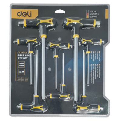 DELI σετ κλειδιά Allen DL233108, τύπου Ταφ, 2-10mm, Cr-V, 8τμχ