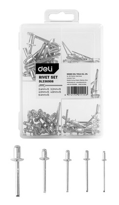 DL236906 DELI σετ πριτσίνια DL236906, χάλυβας άνθρακα, 2.4-6.4mm, 75τμχ