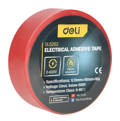 DL5262 DELI μονωτική ταινία υψηλής αντοχής DL5262, 18mm x 9.15m, κόκκινη