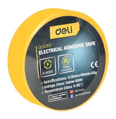 DL5263 DELI μονωτική ταινία υψηλής αντοχής DL5263, 18mm x 9.15m, κίτρινη