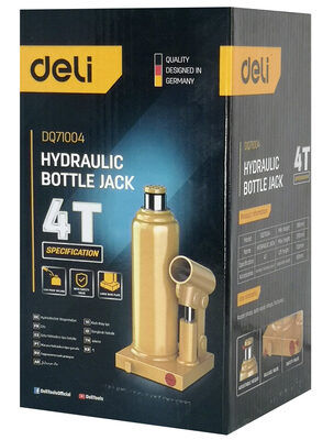 DELI υδραυλικός γρύλος μπουκάλας DQ71004, έως 4 τόνοι, 37cm, κίτρινος