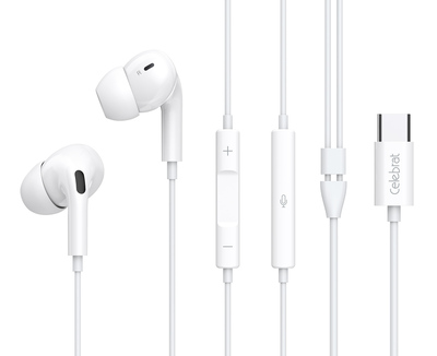E300-WH CELEBRAT earphones με μικρόφωνο E300, USB-C σύνδεση, Φ10mm, 1.2m, λευκά