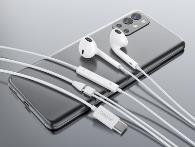 E500-WH-1 CELEBRAT earphones με μικρόφωνο E500, USB-C σύνδεση, Φ14mm, 1.2m, λευκά