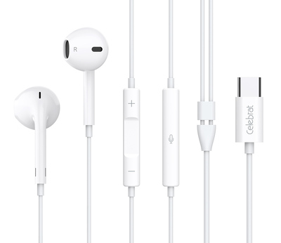 E500-WH CELEBRAT earphones με μικρόφωνο E500, USB-C σύνδεση, Φ14mm, 1.2m, λευκά