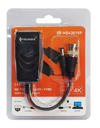 FS-HD4301VP-1 FOLKSAFE video & power balun transmitter FS-HD4301VP, 4K, έως 400m, RJ45