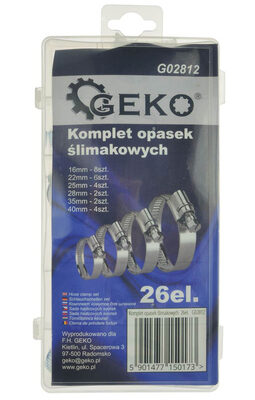 GEKO σετ μεταλλικοί σφιγκτήρες λάστιχων G02812, διάφορα μεγέθη, 26τμχ