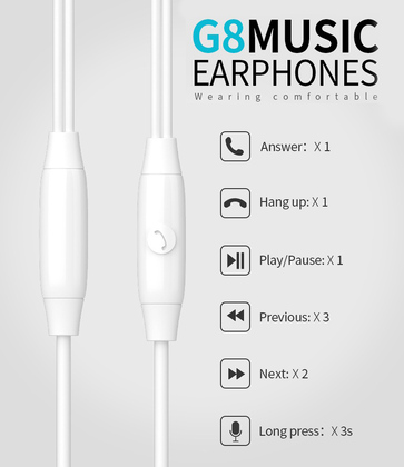 G8-BK-2 CELEBRAT earphones με μικρόφωνο G8, 3.5mm σύνδεση, Φ14.2mm, 1.2m, μαύρα