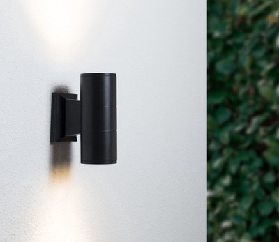 POWERTECH φωτιστικό τοίχου HLL-0190 για 2x GU10 λάμπες, μεταλλικό, IP65, μαύρο