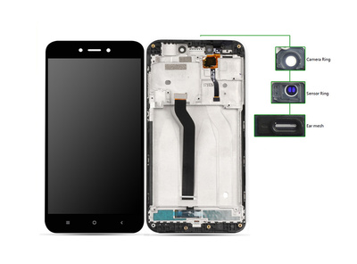MLCD-007 LCD για Xiaomi Redmi 5A, Camera-Sensor ring, ear mesh, με frame, Black