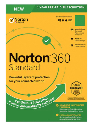 N360-ESD-1 NORTON Antivirus 360 Standard ESD, 1 συσκευή, 10GB cloud, 1 έτος
