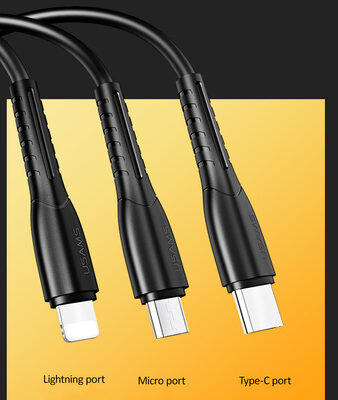 USAMS φορτιστής αυτοκινήτου C13 & καλώδιο 3 σε 1, 2x USB, 2.1A, μαύρο