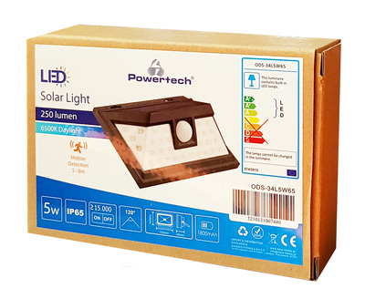 POWERTECH LED ηλιακό φωτιστικό ODS-34L5W65, αισθητήρας φωτός & κίνησης, 5W 1800mAh