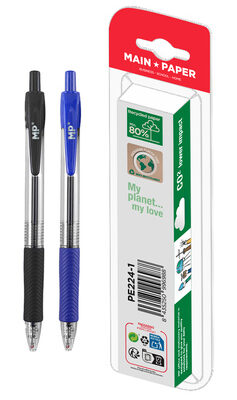 MP στυλό διαρκείας gel PE224-1, 0.7mm, μπλε & μαύρο, 2τμχ