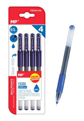 MP στυλό διαρκείας gel PE254-02, 0.5mm, μπλε, 4τμχ