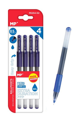 MP στυλό διαρκείας gel PE254-02, 0.5mm, μπλε, 4τμχ