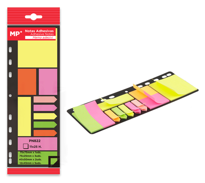PN822 MP αυτοκόλλητα χαρτάκια σημειώσεων PN822, 11x 25τμχ, χρωματιστά