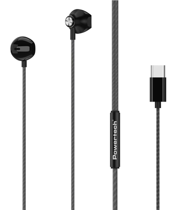 PT-1032 POWERTECH earphones με μικρόφωνο Prime, USB-C σύνδεση, 1.2m, μαύρα