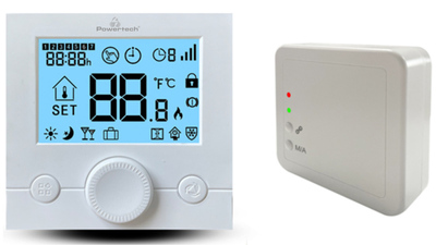 PT-1046 POWERTECH ψηφιακός θερμοστάτης χώρου PT-1046, αερίου, RF, λευκός