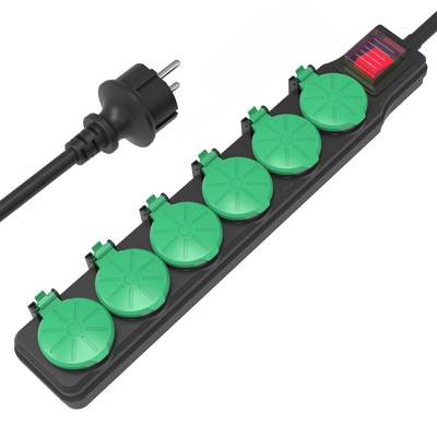 PT-1071 POWERTECH πολύπριζο PT-1071, 6x schuko, IP44, 16A, 1.5m, μαύρο