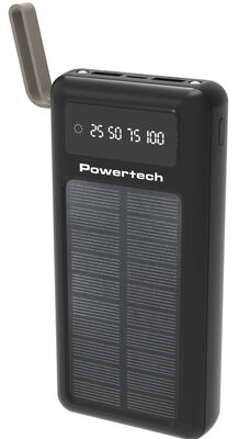 POWERTECH ηλιακό power bank PT-1084 με καλώδια & οθόνη, 20000mAh, μαύρο