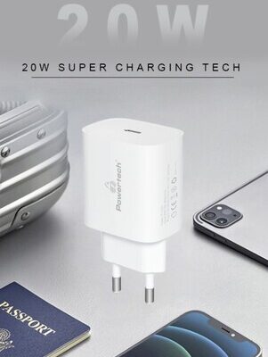 POWERTECH φορτιστής τοίχου PT-1091, USB-C, PD 20W, λευκός