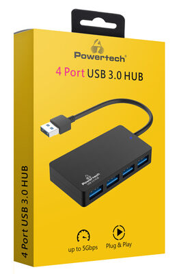 POWERTECH USB hub PT-1145, 4x θυρών, 5Gbps, USB σύνδεση, μαύρο