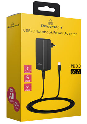 POWERTECH φορτιστής laptop PT-1156, USB-C PD, universal, 65W, μαύρος