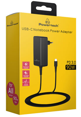 POWERTECH φορτιστής laptop PT-1157, USB-C PD, universal, 90W, μαύρος