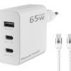 PT-1378 POWERTECH φορτιστής τοίχου PT-1378 με καλώδιο, USB/2x USB-C, 65W, GaN, λευκός