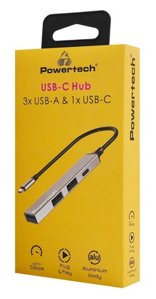 PT-1412-1 POWERTECH USB hub PT-1412, 4x θυρών, USB 3.2, 5Gbps, USB-C σύνδεση, γκρι