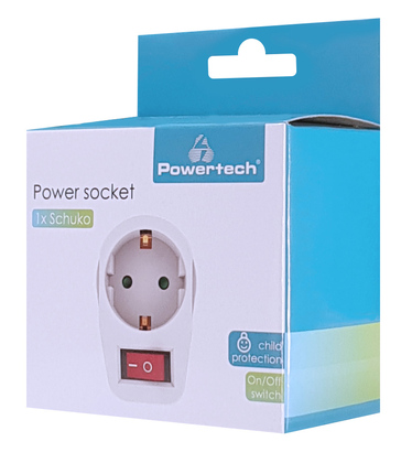 PT-811-1 POWERTECH αντάπτορας ρεύματος PT-811, 1x schuko, 16A, λευκός