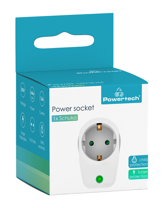 PT-996-1 POWERTECH αντάπτορας ρεύματος PT-996, 1 θέση schuko, 16A, 3680W, λευκός