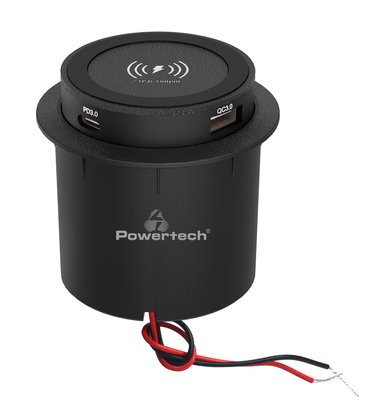 PTL-025 POWERTECH ασύρματος φορτιστής PTL-025 με USB & USB-C θύρες, 15W/30W, μαύρος