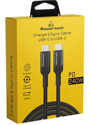 POWERTECH καλώδιο USB-C PTR-0140, PD 240W 5A, copper, 1m, μαύρο
