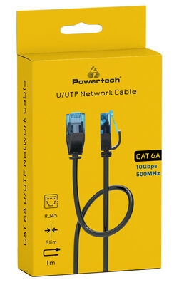 POWERTECH καλώδιο δικτύου PTR-0142 Cat 6a U/UTP, copper, slim, 1m, μαύρο