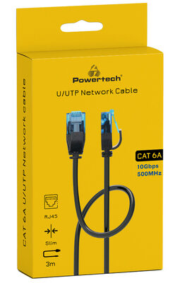 POWERTECH καλώδιο δικτύου PTR-0144 Cat 6a U/UTP, copper, slim, 3m, μαύρο