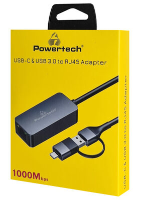 POWERTECH αντάπτορας δικτύου PTR-0149, USB & USB-C, 1000 Mbps, γκρι