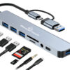 POWERTECH USB hub PTR-0151 με card reader, 8 θυρών, USB & USB-C, γκρι