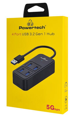 POWERTECH USB 3.2 hub PTR-0153, 4x θυρών, 5Gbps, USB σύνδεση, μαύρο