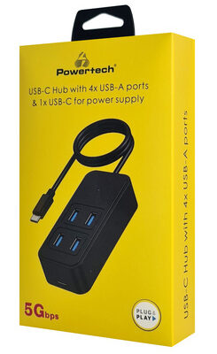 POWERTECH USB 3.2 hub PTR-0156 4x θυρών, 5Gbps, USB-C σύνδεση, 1m, μαύρο