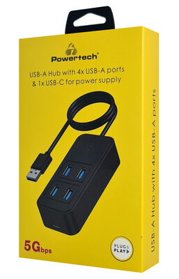 POWERTECH USB 3.2 hub PTR-0157, 4x θυρών, 5Gbps, USB σύνδεση, 1m, μαύρο