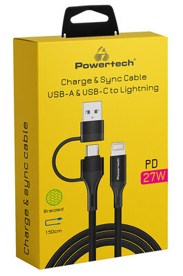 POWERTECH καλώδιο USB & USB-C σε Lightning PTR-0159, PD 27W, copper, 1.5m, μαύρο