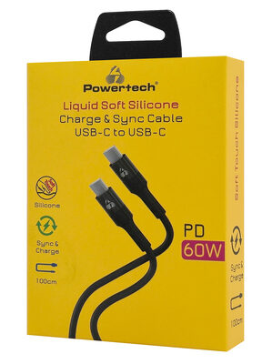 POWERTECH καλώδιο USB-C PTR-0163, σιλικόνης, 60W, 480Mbps, 1m, μαύρο